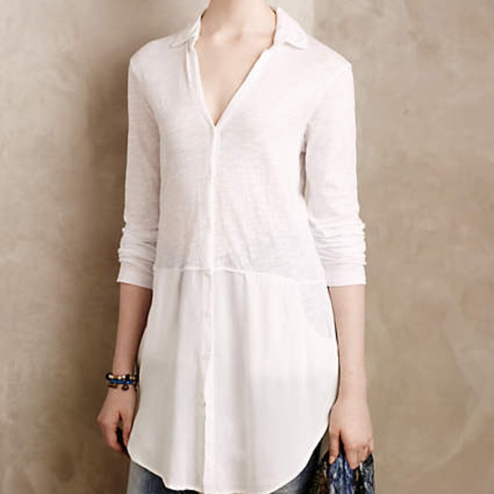 Anthropologie Left of Center Cotton Tunic Top Mix Media Large NWT